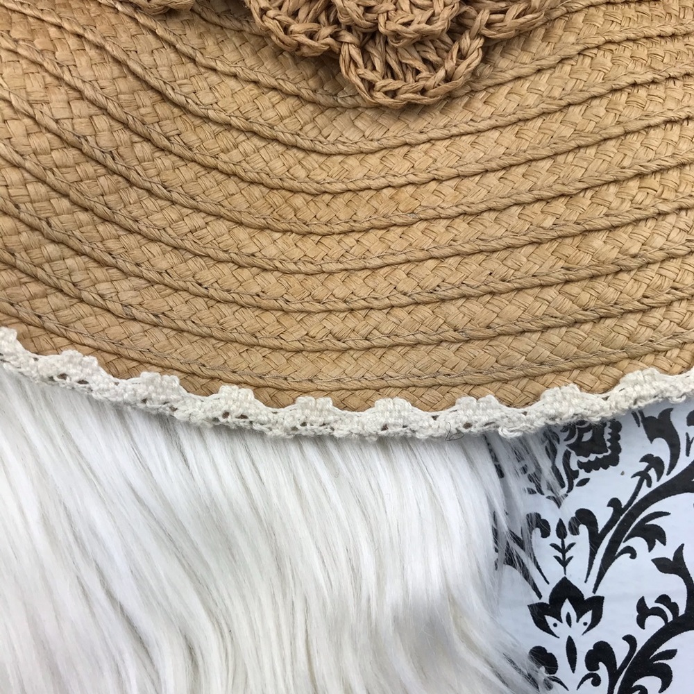 NWT Capelli New York : size : OS : Tan Woven floral floppy beach summer sun hat - Picture 4 of 8
